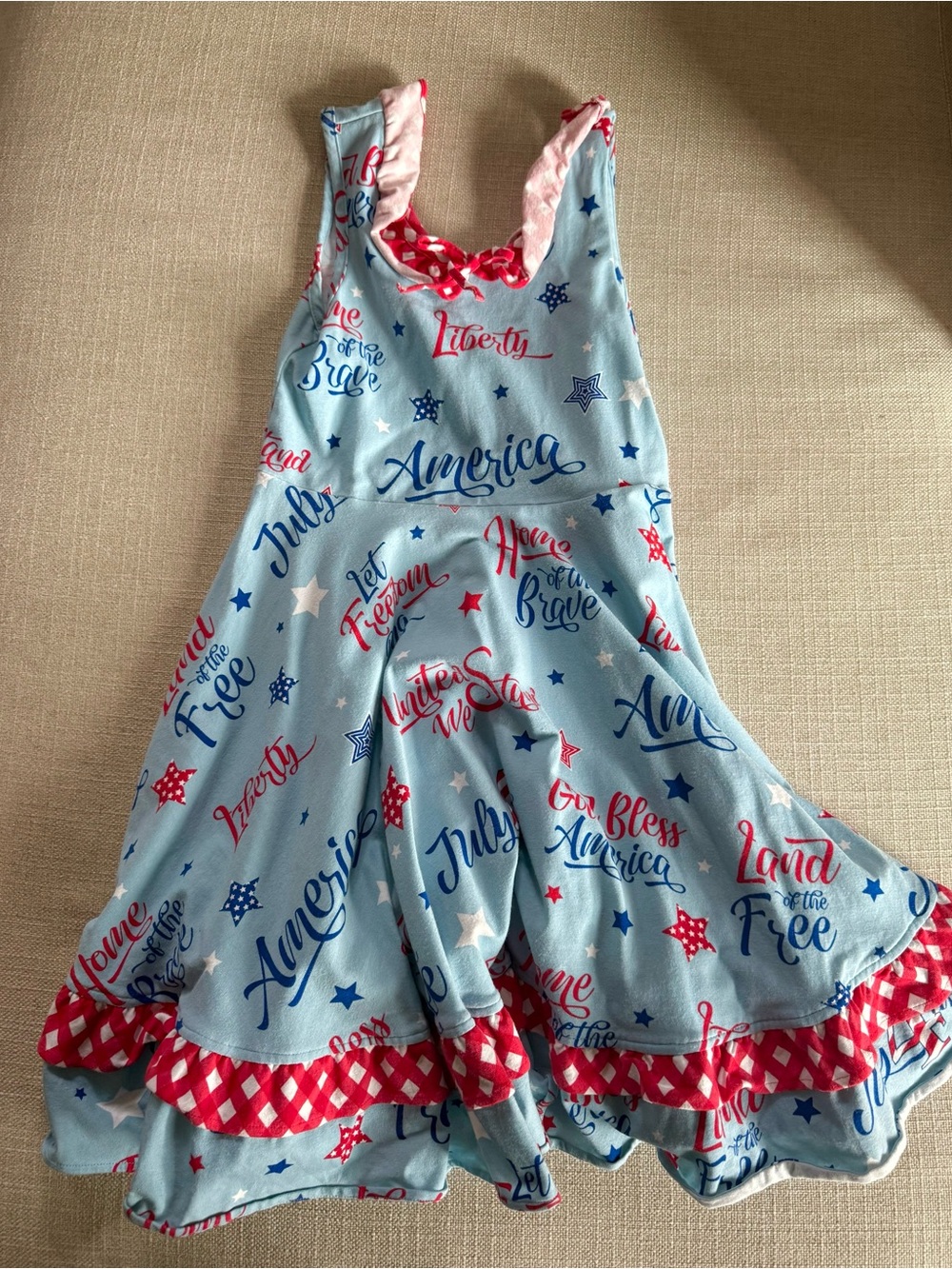 Girls' Blue Patriotic America Print Ruffle Hem Pajama Dress